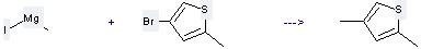 The Thiophene, 2, 4-dimethyl- can be obtained by 4-Bromo-2-methyl-thiophene and Methylmagnesium iodide.